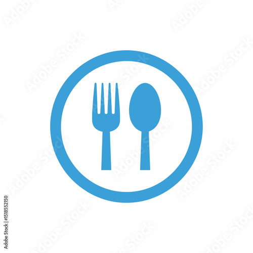 Blue Fork and Spoon in Circle - Food, Restaurant, or Dining Icon
