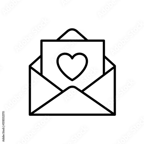 Outline Icon of an Open Envelope Revealing a Letter with a Heart Symbol