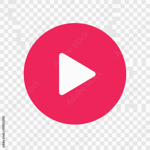 Vibrant Pink Circular Play Button Icon with White Triangle on a Checkered Transparent Background