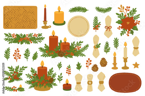 Festive holiday decoration elements for winter celebrations during cozy gatherings at home