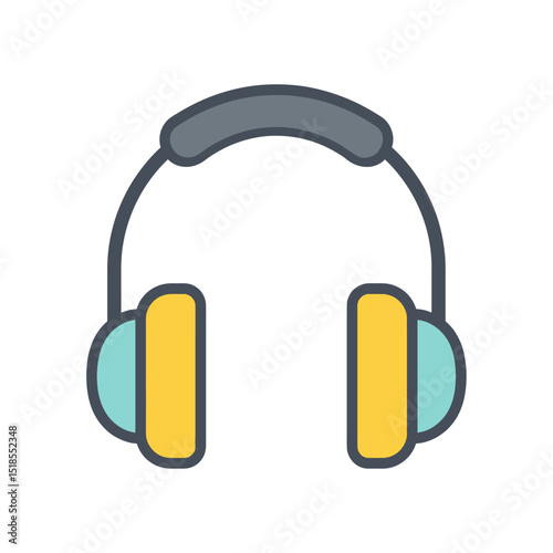 Stylized Over-Ear Headphones Icon with Yellow and Teal Earcups and a Grey Headband