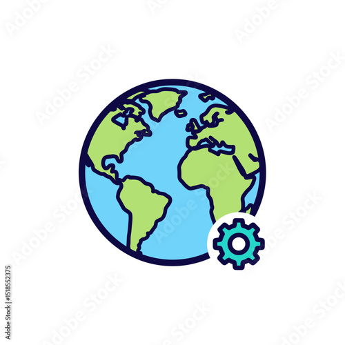 Globe with Gear Icon - Global Settings or International Operations