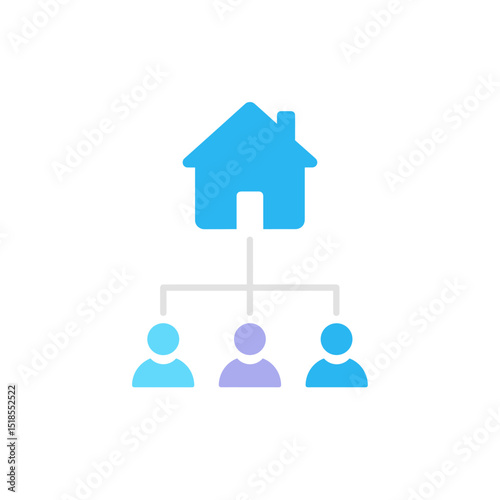 Department or Team Structure Icon - Blue House Connected to Three People Symbols