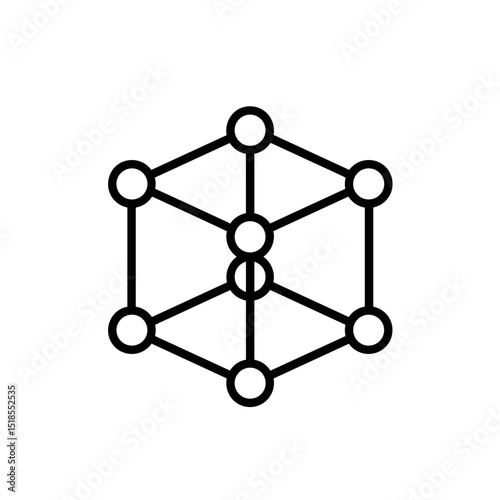 Mesh Network Topology Icon - Interconnected Nodes in 3D Cube Structure (Outline)