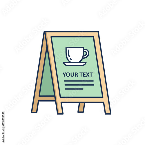A-Frame Menu Stand Cartoon with Coffee Cup Icon and 'YOUR TEXT' Placeholder