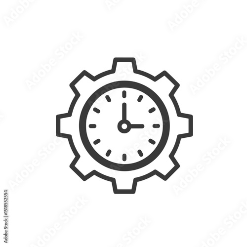 Time Setting or Management Icon: Analog Clock Face within a Gear Outline