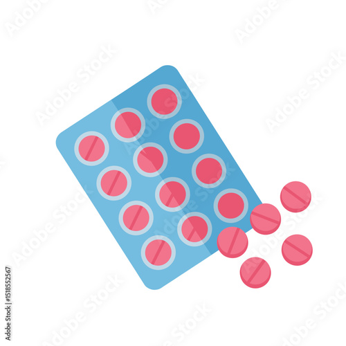Blister Pack of Pink Round Oral Contraceptive Pills with Several Loose Pills