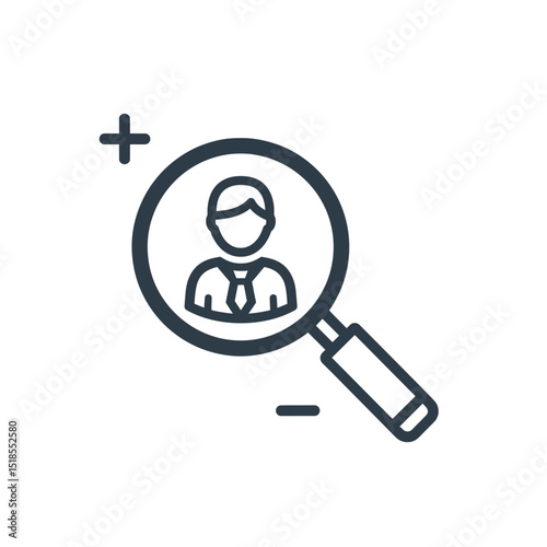 Magnifying Glass Over Person Icon with Plus/Minus - User Zoom or HR Search Symbol