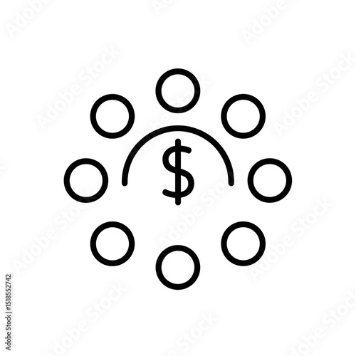 Abstract Dollar Sign with Surrounding Circles - Financial Diversification Concept Icon