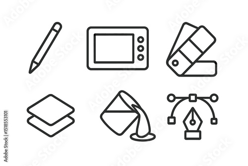 Collection of essential design tools and elements on a clean background showcasing creativity and innovation in design work