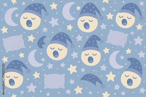 Sleepy faces and stars design with soft blue background creating a calming atmosphere for bedtime