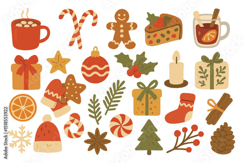 Colorful holiday decorations and treats ideal for winter festivities and celebrations during the festive season