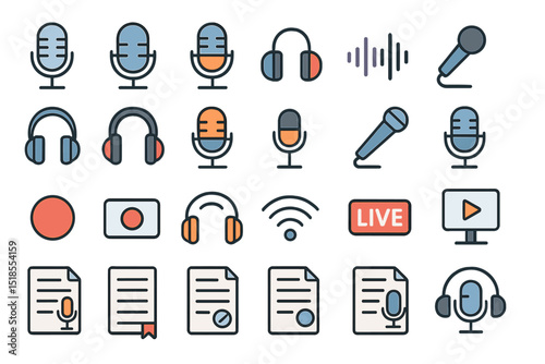 Diverse collection of microphone and recording equipment icons suitable for various audio and music projects