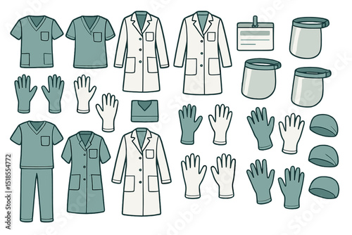 Medical uniform and protective gear set illustration