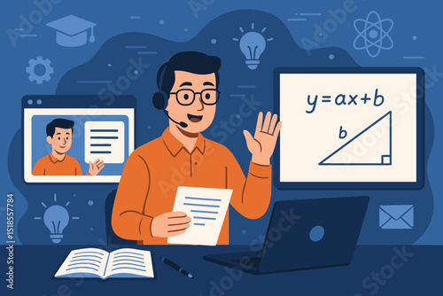 Online math tutoring session with a teacher explaining concepts on a laptop and video call
