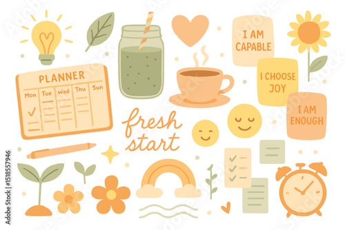 Inspirational planning elements encouraging positivity and personal growth with a refreshing design suitable for daily motivation