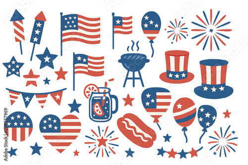 Festive decorations showcasing stars, stripes, and traditional summer snacks for a patriotic celebration