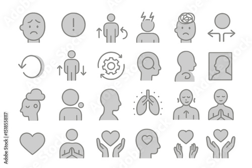 Illustrations of various human emotions and wellness symbols for mental health awareness campaign