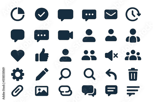 Various icons representing communication, social interaction, and productivity in a minimalist style on a digital background