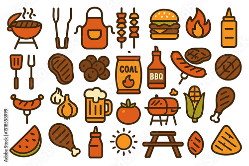 Grill party items and barbecue essentials for a summer cookout celebration with friends