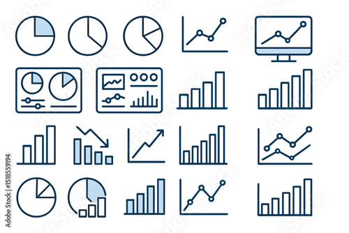 Diverse collection of graphs and charts used for data analysis and visualization in business reporting