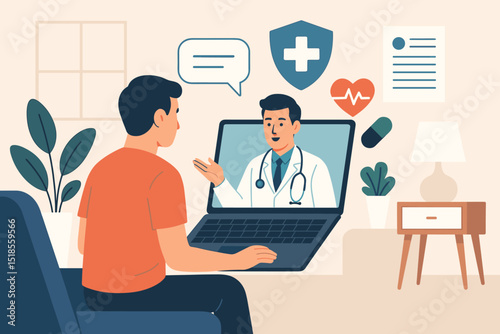 Patient having virtual consultation with doctor on laptop at home