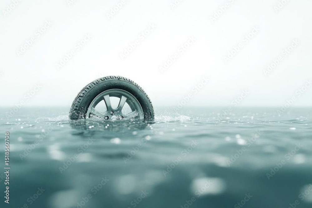 Naklejka premium Car Tire Floating in Deep Water