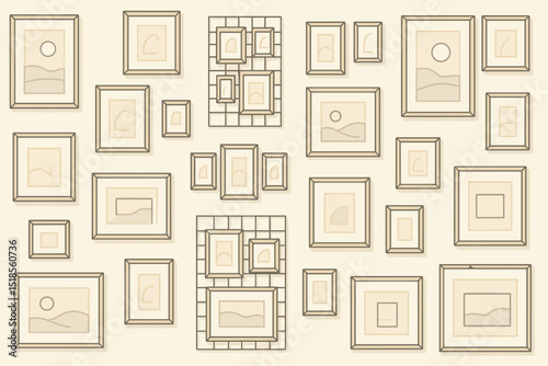Gallery wall design featuring empty frames against a light background for artistic display ideas