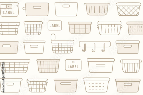 Various types of simple storage baskets and containers in a neutral design motif