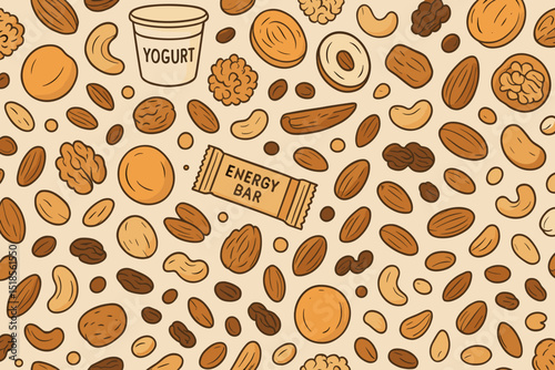 Colorful assortment of healthy snacks and energy bars on a light background