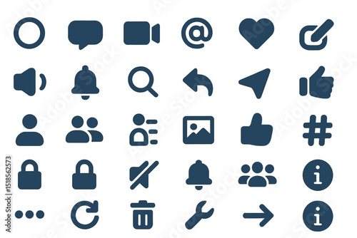 Collection of simple icons representing various social media interactions and functionalities for digital communication