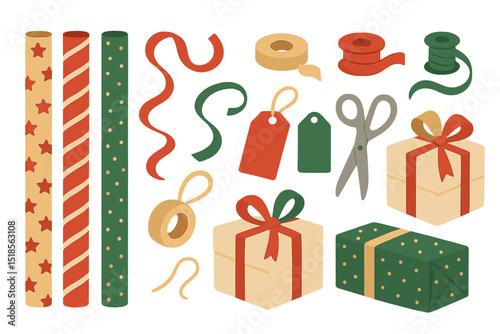 Wrapping gifts for the holiday season with festive materials and colorful decorations