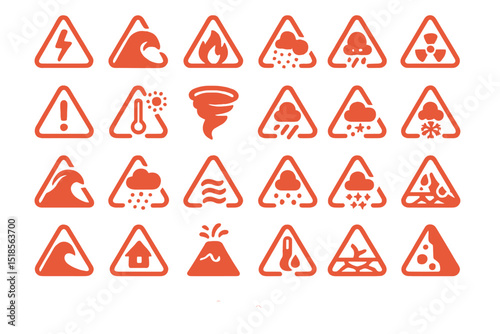 Warning symbols representing various natural disasters and hazards in an educational setting