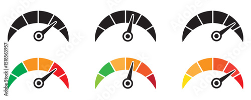 speedometer icon set .Speedometer speed vector icon set, gauge meter, dashboard elements for automotive, speed measurement. Vector set for car speed, fuel, RPM, tachometer. Black speed dials 