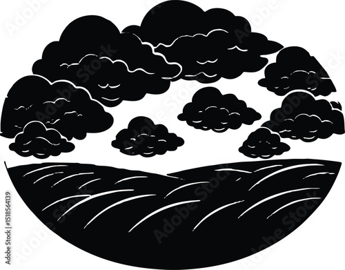 Clouds Drifting Over Field Silhouette | Tranquil Sky Over Meadow Scene