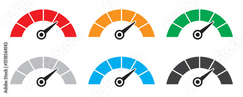 speedometer icon set . speedometer color icon set. Low, medium, high speedometer sign. Rating Speed Meter. Speedometer icon. Speed indicator sign. Internet car speed