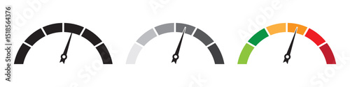 Speed signs. Speedometer black icons set. Speed indicators with arrows. Fast speed. Internet speed, gauge, dashboard, indicator, tachometer, scale. Credit score indicator. Risk levels meter icon 