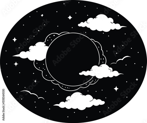 Full Moon With Cloud Ring Silhouette | Moon Surrounded By Cloud Halo