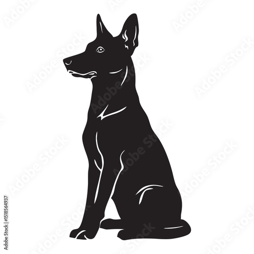 Black Flat Vector Dog Sitting Silhouette