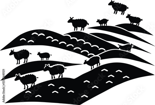 Hills With Sheep Silhouette | Peaceful Grazing Scene on Hills