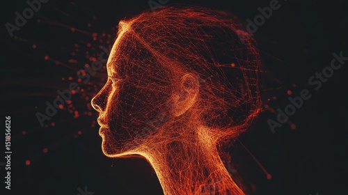 Abstract video concept with a side profile silhouette of a person, head filled with chaotic lines. Shot from a side angle, minimalist style. Live desktop wallpaper.