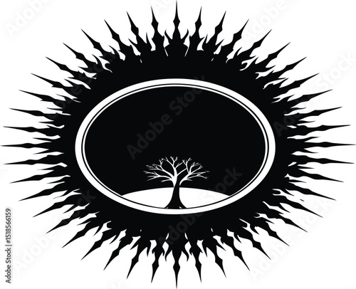 Sun Halo Around Tree Silhouette | Radiant Sun Circle Behind Tree