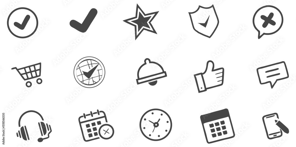 Fototapeta premium Collection of Black and White Business and Communication Icons on White Background