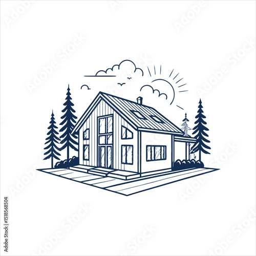 A line art icon logo of a modern house or home / real estate business  