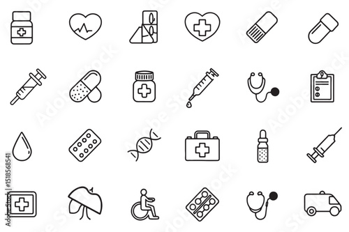 Set of Simple Black and White Medical Icons
