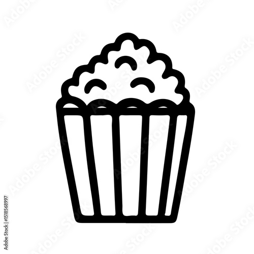Vector illustration of a popcorn icon in a minimalist line art style, perfect for cinema, snack, and entertainment themes, enhancing your design projects with a trendy, modern touch.