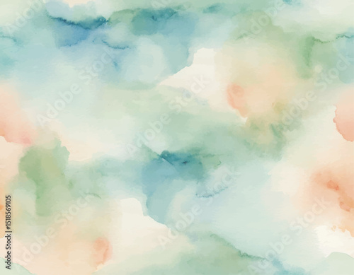 Abstract Watercolor Background with Green and Peach Hues.