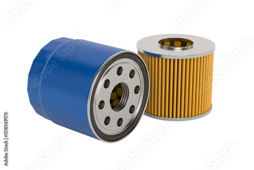 Car oil filter on white background. Isolated 3D illustration