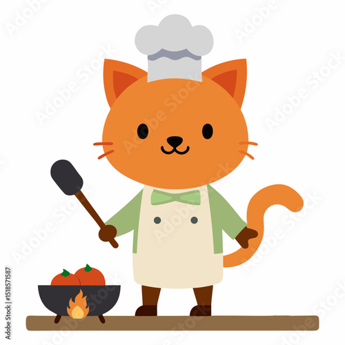 Vector art illustration of a cat cooking