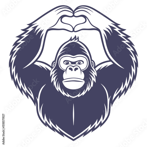 Gorilla Making Heart Shape with Hands Graphic Design stylized graphic gorilla making heart shape its hands gorilla monkey ape animal heart hands love